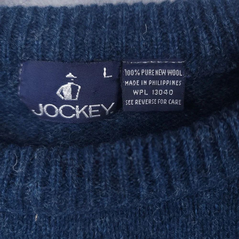 Jockey‎ Mens Large Blue 100% Pure New Wool Crewneck Long Sleeve Knit Sweater